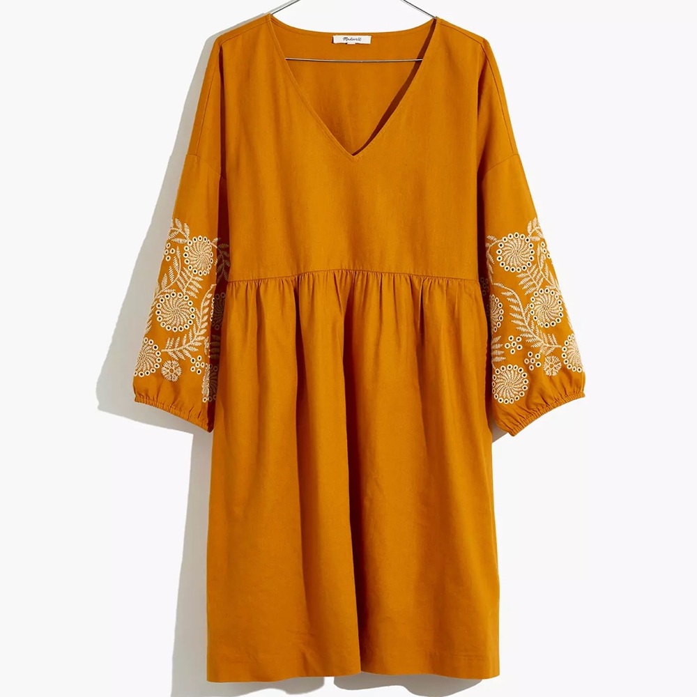 Madewell: Embroidered-Sleeve Popover Dress w/ Pockets